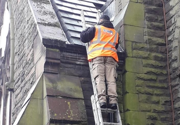 Gutter cleaning at St Catherine Church Birkenhead